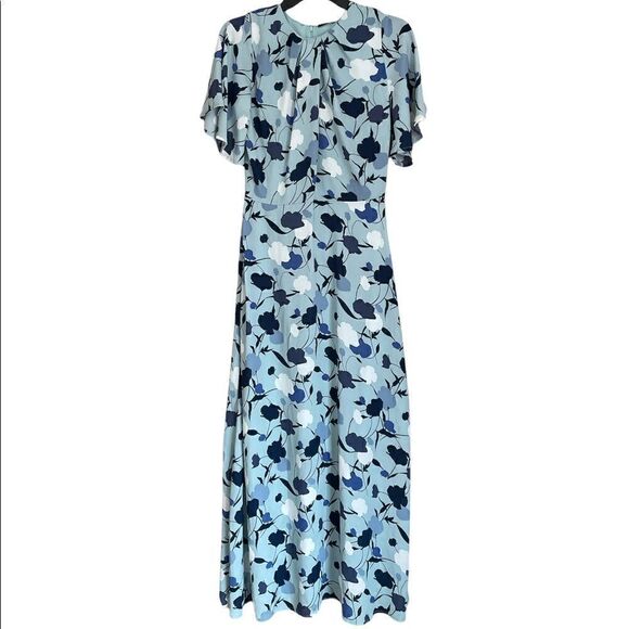 Halogen(r) Gathered Neck Midi Dress In Blue- Navy Floral Size XS - Picture 3 of 7